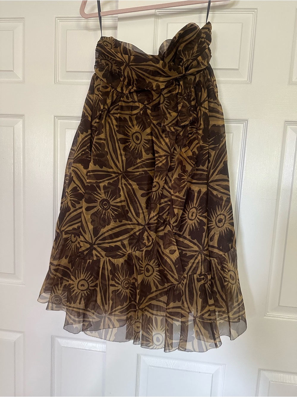 Diane Von Furstenberg Brown Floral Strapless Dress